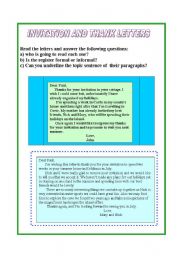 English Worksheet: INVITATION AND THANK YOU LETTERS