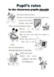 English Worksheet: rules for pupils at the classroom Disney
