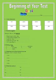 English worksheet: Begining of Year test class 4