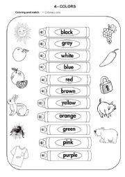 English Worksheet: match with colors