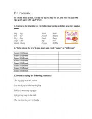 English worksheet: B P pronunciation drills