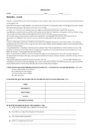 English worksheet: Reading comprehension and past perfect activities