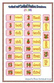 English Worksheet: Ordinal and Cardinal Numbers Dominoes