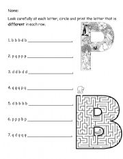 English worksheet: P, b & q Letter Reversal