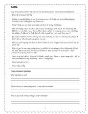 English Worksheet: Journal Comprehension