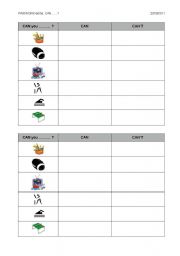 English worksheet: Pairwork CAN/Hobbies