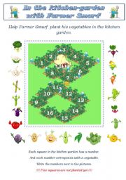 English Worksheet: Smurfs6 - In the kitchen-garden with farmer smurf