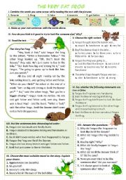 English Worksheet: THE VERY FAT FROG - Reading Comprehension