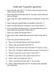 English Worksheet: Fruit and Vegetable A-Z Questions