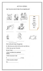 English Worksheet: action verbs!