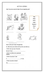 English worksheet: action verbs!