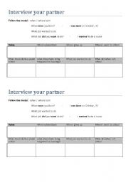 English worksheet: Interview your partner