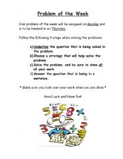 English Worksheet: Problem of the Week