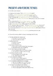 English Worksheet: PRESENT AND FUTURE TENSES