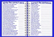 English Worksheet: correct the words and the sentences