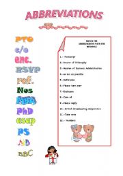 English Worksheet: ABBREVIATIONS