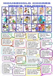 English Worksheet: HOUSEHOLD CHORES.WHOS TALKING/12