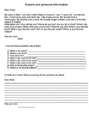 English Worksheet: E- mail reading and writing