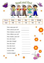 English Worksheet: read and find