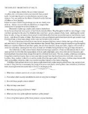 English Worksheet: The first inhabitants of Malta, an island in the middle of the  Mediterranean Sea.