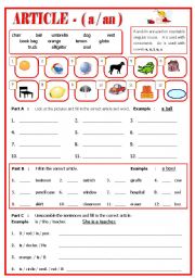 English Worksheet: Article - a / an