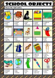 English Worksheet: SCHOOL OBJECTS - MULTIPLE CHOICE