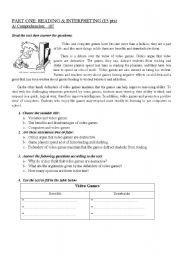 English Worksheet: Video games exam