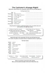 English Worksheet: SPEAKING The customers always right