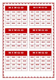 English Worksheet: BINGO - NUMBERS (TY-TEEN)