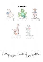 English worksheet: Animals - cut and glue