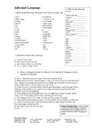 English Worksheet: Informal language