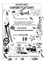 English Worksheet: ACADEMIC AWARD