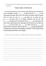 English worksheet: Wesleys Routine - FILL IN EXERCISE