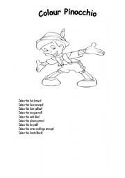 English Worksheet: Colour Pinocchio