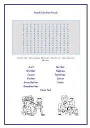 English worksheet: Family Members Puzzle