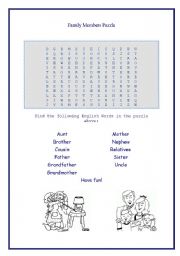 English Worksheet: Family Members Puzzle