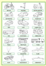 MEANS OF TRANSPORT PICTIONARY