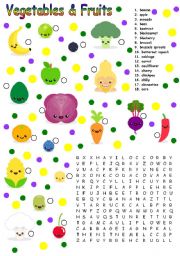 English Worksheet: vegetables and fruits - editable