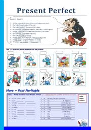 English Worksheet: Present Perfect with the Smurfs