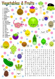 English Worksheet: vegetables and fruits 2  - editable