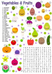 English Worksheet: vegetables and fruits 3 - editable