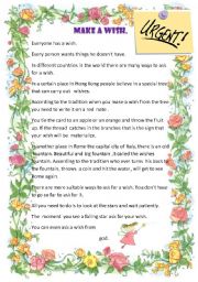 English Worksheet: short story-make a wish.