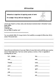 English Worksheet: Alliteration