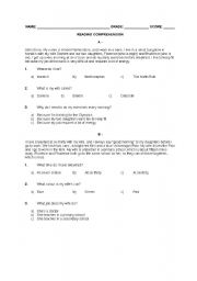 English worksheet: READING COMPREHENSION