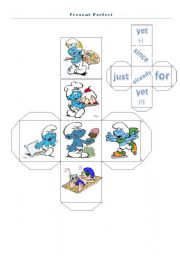 English Worksheet: Present Perfect with the Smurfs - roll and build a sentence