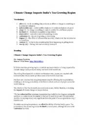 English Worksheet: Climate Change Reading Comprehension and Worksheet