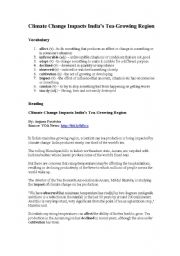 English Worksheet: Climate Change Reading Comprehension and Worksheet