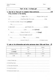 English worksheet: Test: to be and to have got