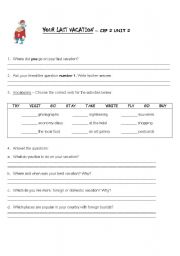 English worksheet: Your last vacation!