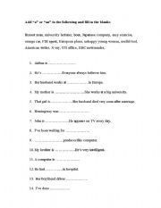 English worksheet: a or an